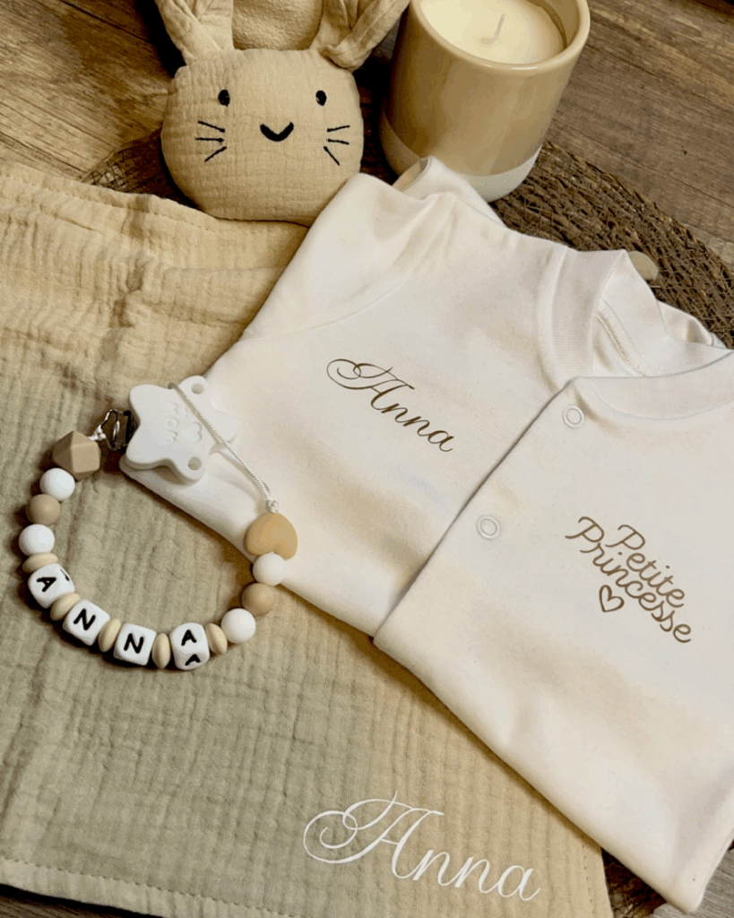 Coffret bébé prénom personnalisé 3 pièces