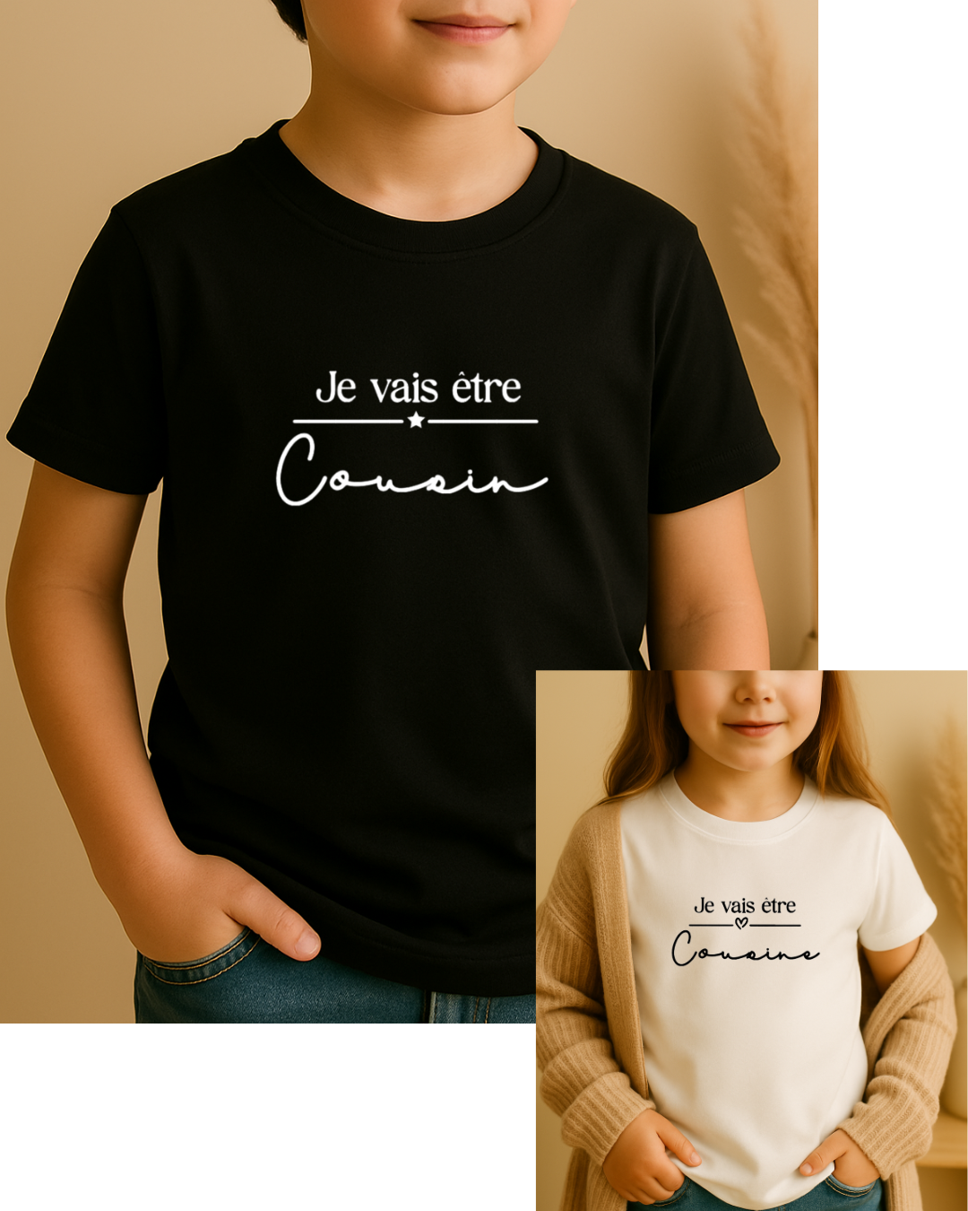 T-shirt personnalisé enfant, inscription : je vais être cousin / cousine