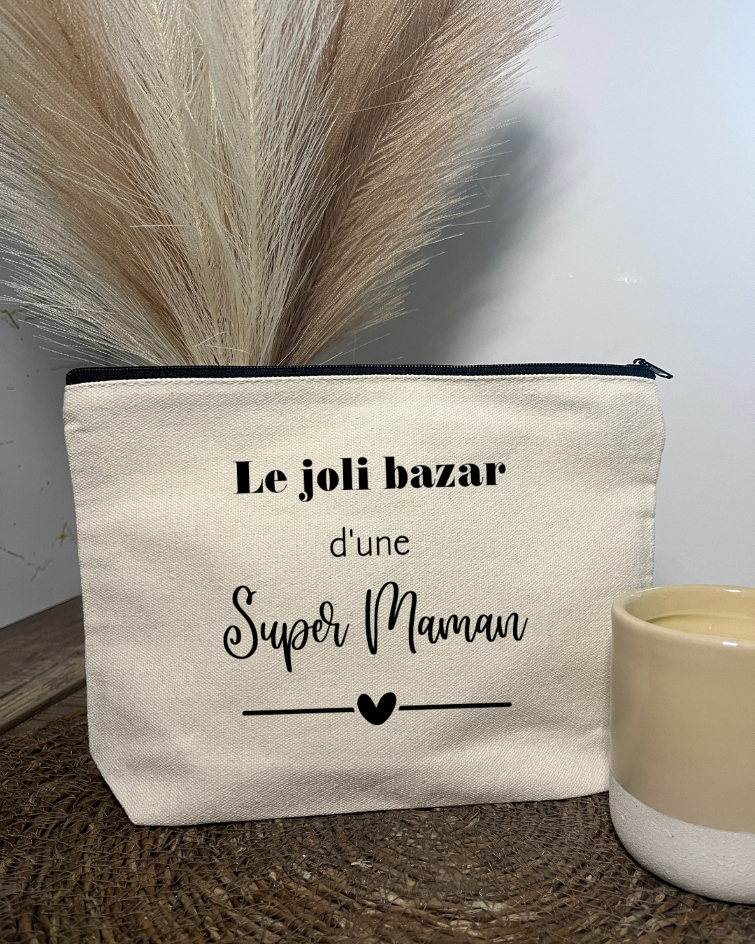 Pochette en coton le joli bazar d'une super maman , texte modifiable