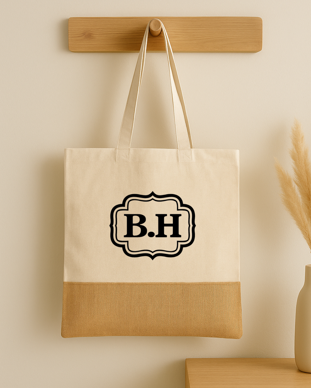 Tote bag en coton et jute personnalisé initiales