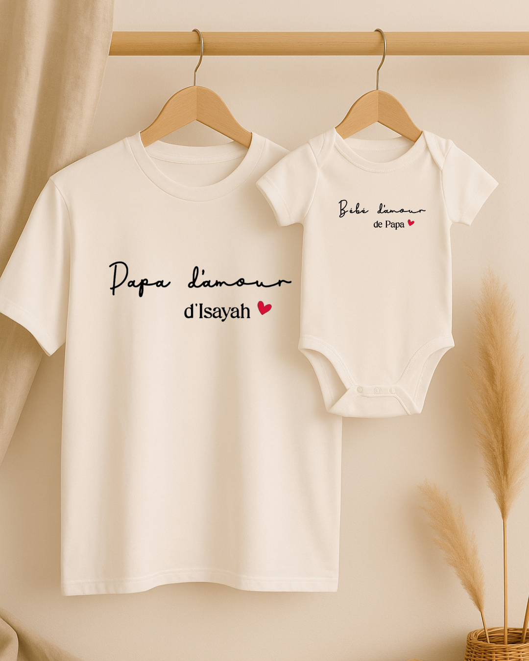 Coffret textile personnalisé t-shirt adulte + body bébé