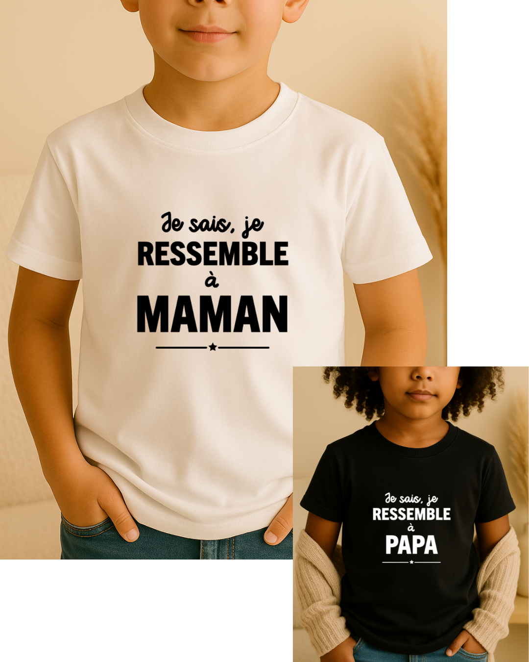 T-shirt personnalisé enfant : inscription : je sais je ressemble à maman , texte modifiable