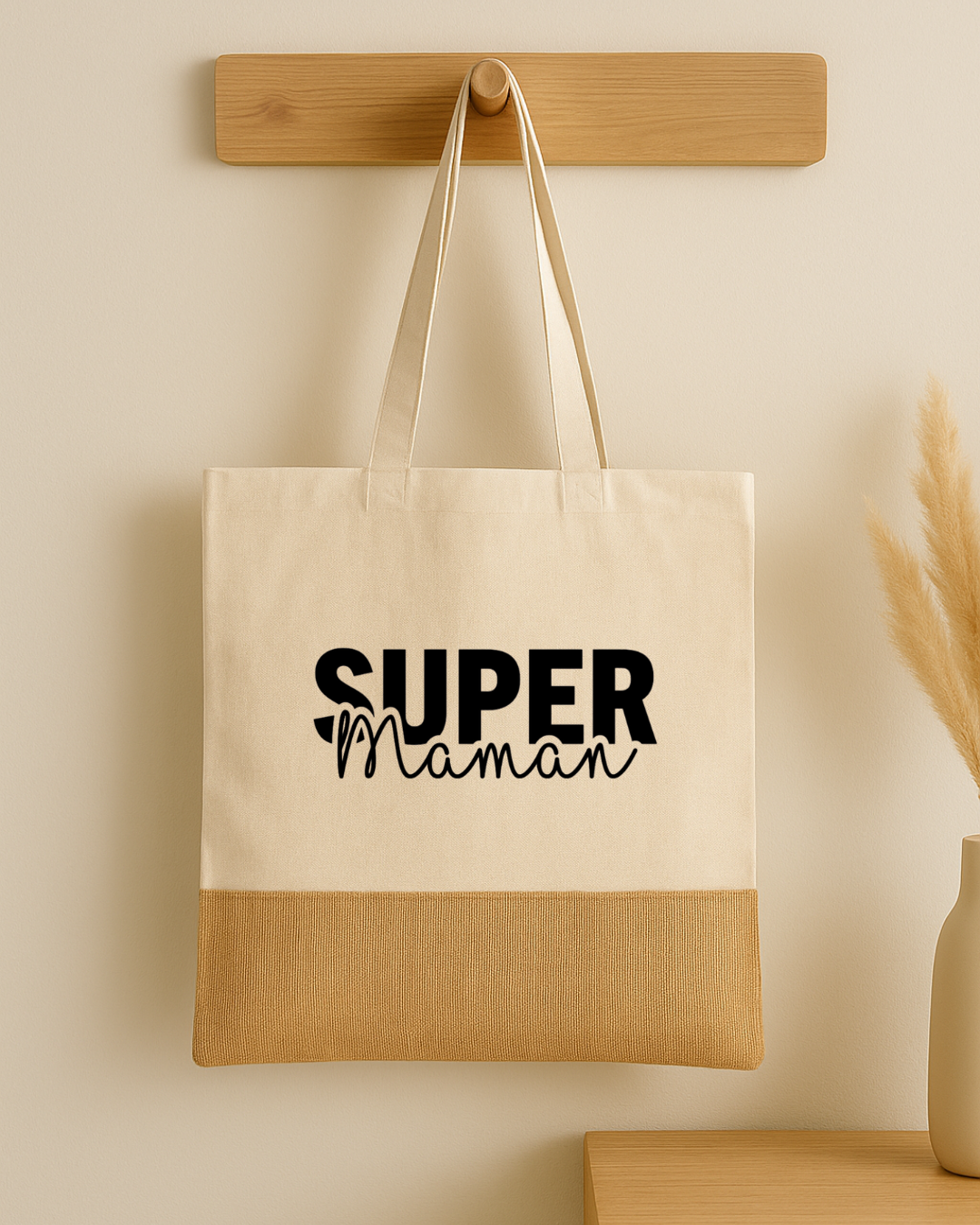 Tote bag en jute et coton personnalisé super + prénom ou mot