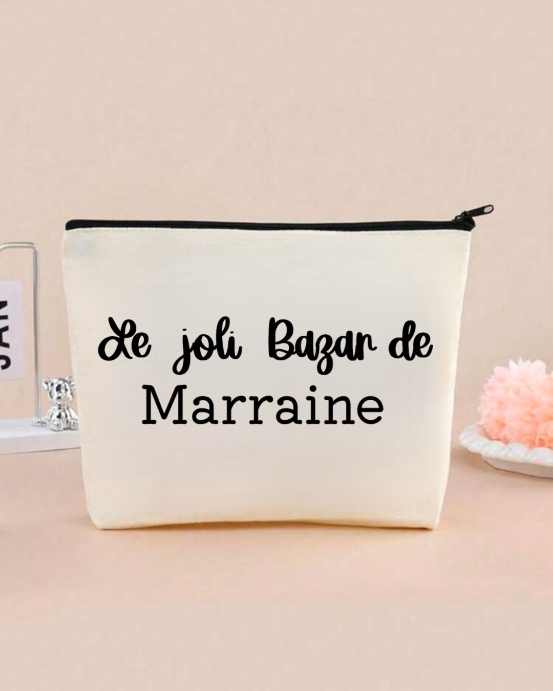 Pochette en coton le joli bazar de marraine , texte modifiable
