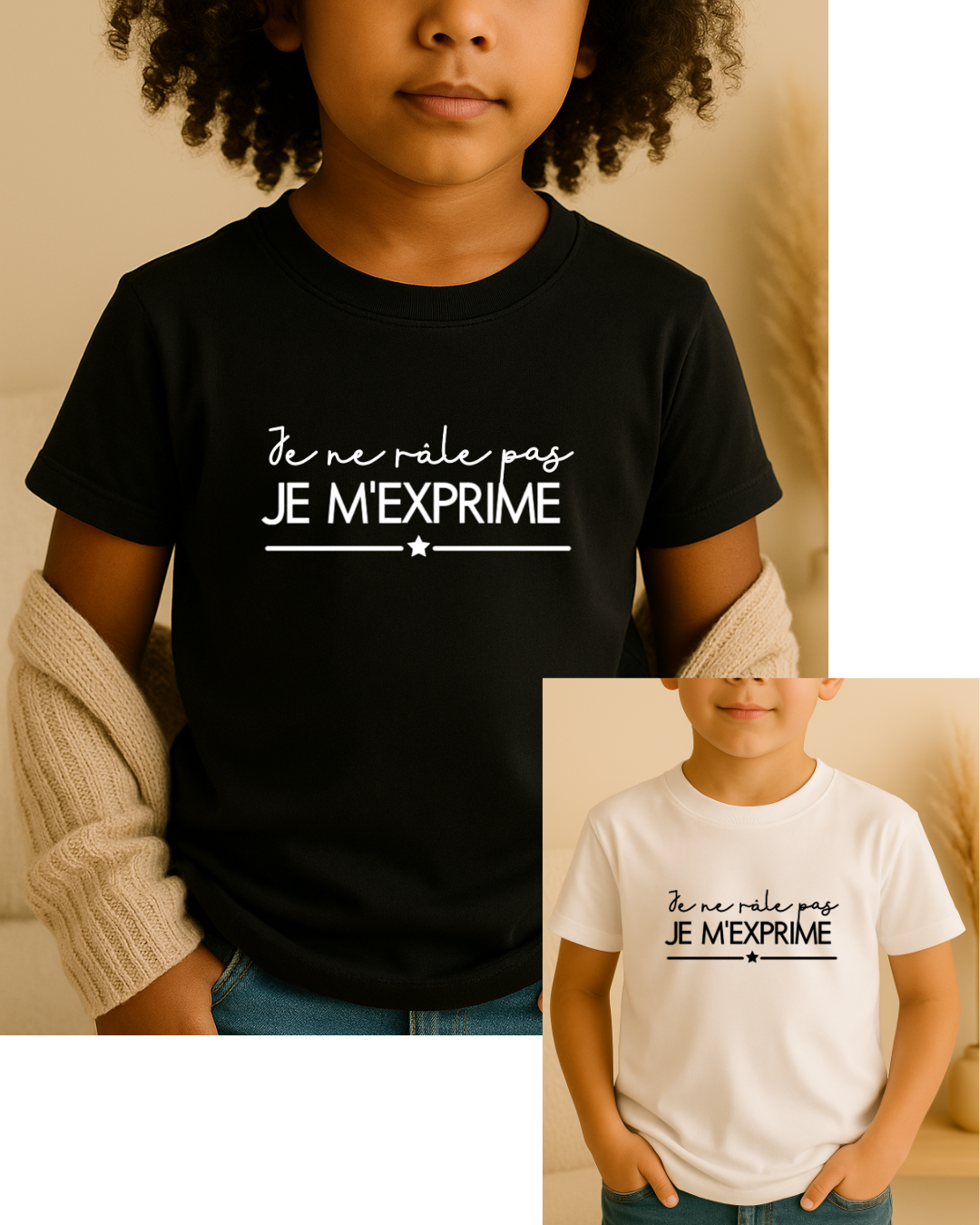 T-shirt personnalisé enfant : inscription : je ne râle pas, je m'exprime