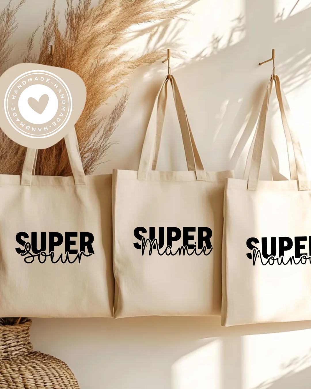 Tote bag en coton personnalisé super + prénom ou mot
