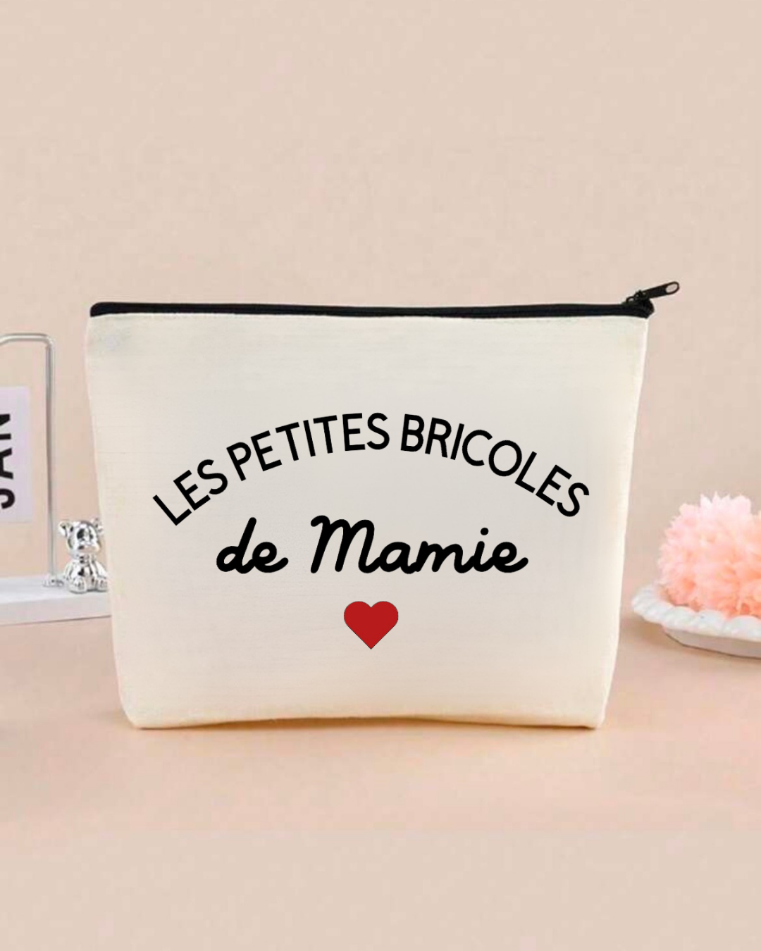 Pochette en coton , les petites bricoles de mamie, texte modifiable