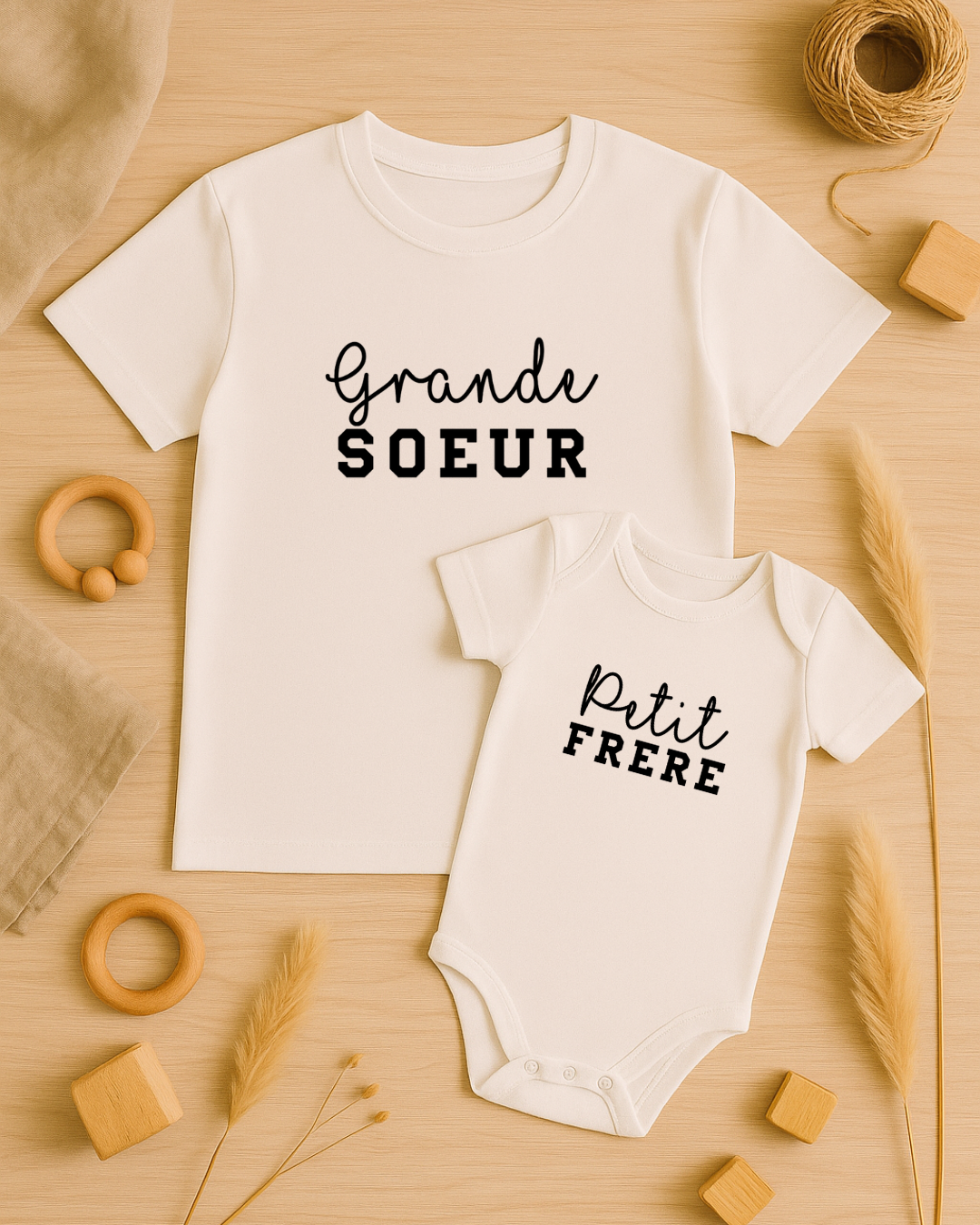Coffret textile personnalisé t-shirt enfant + body bébé