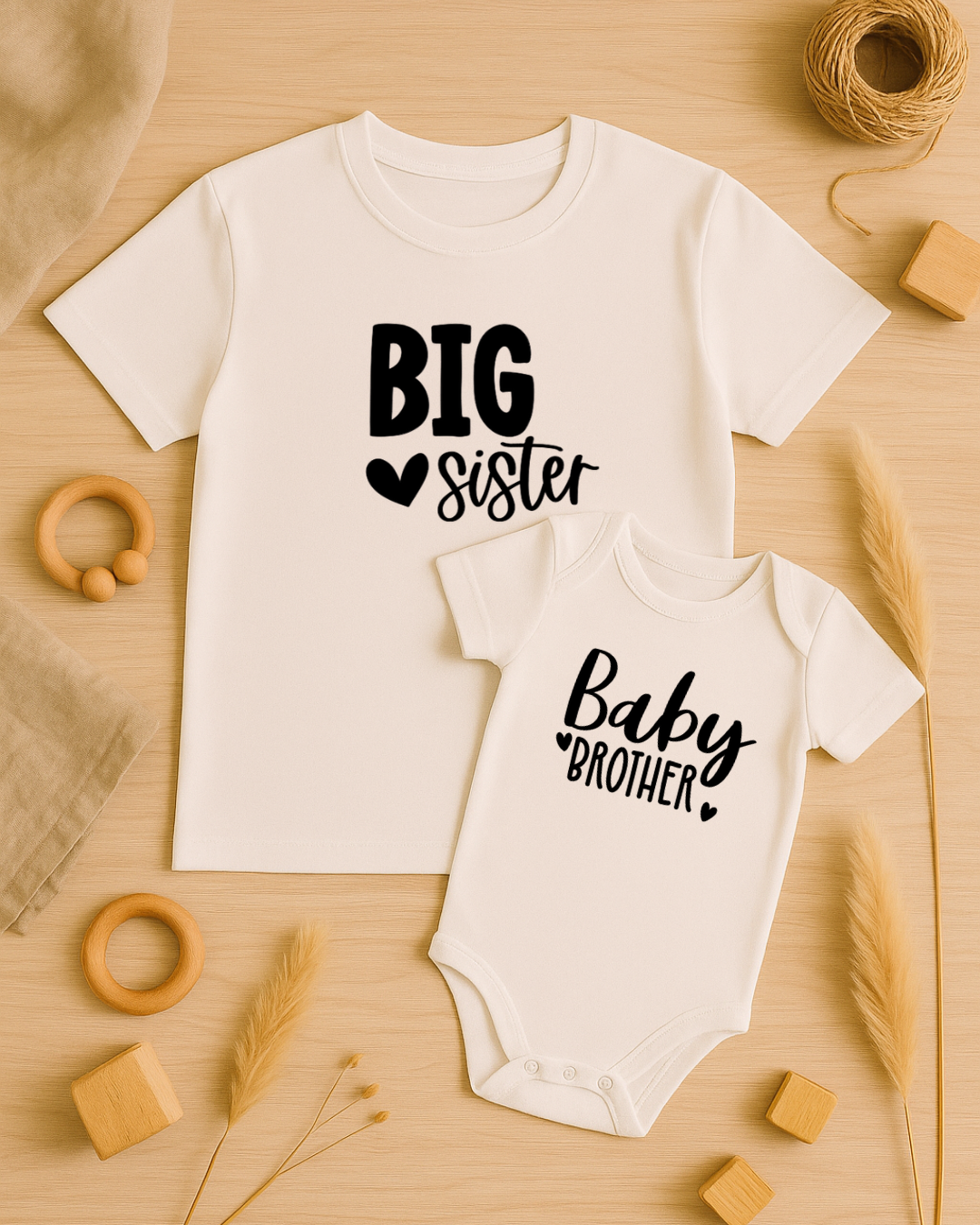 Coffret textile personnalisé t-shirt enfant + body bébé