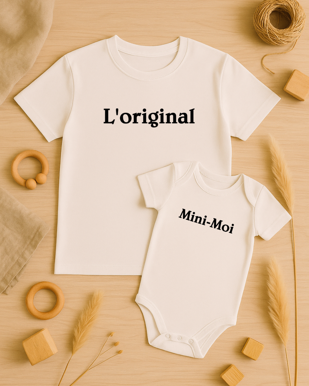 Coffret textile personnalisé t-shirt enfant + body bébé