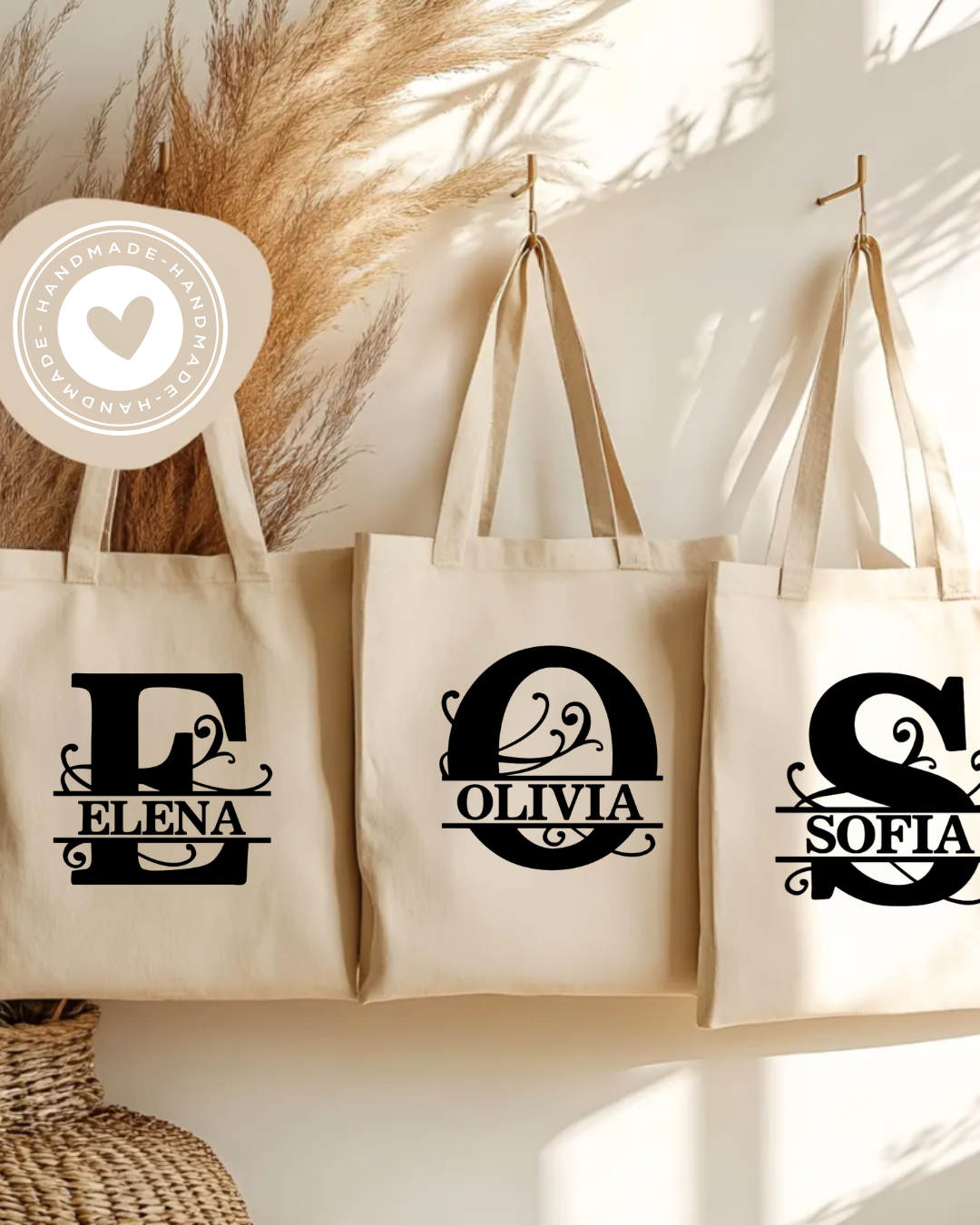 Tote bag en coton personnalisé initiale + prénom