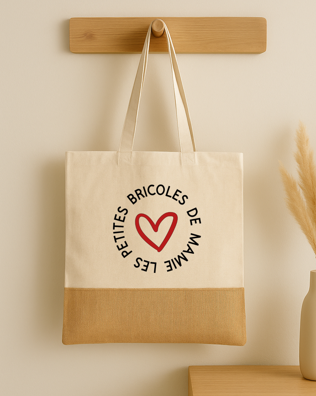 Tote bag en coton et jute personnalisé les petites bricoles de + coeur