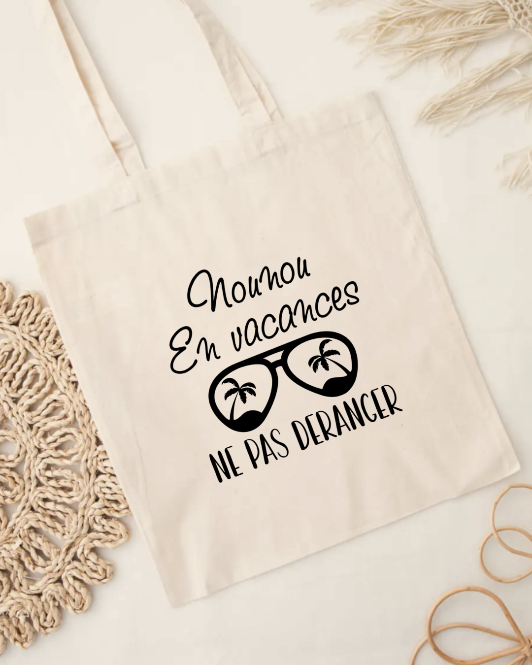 Tote bag en coton avec inscription en vacances ne pas déranger