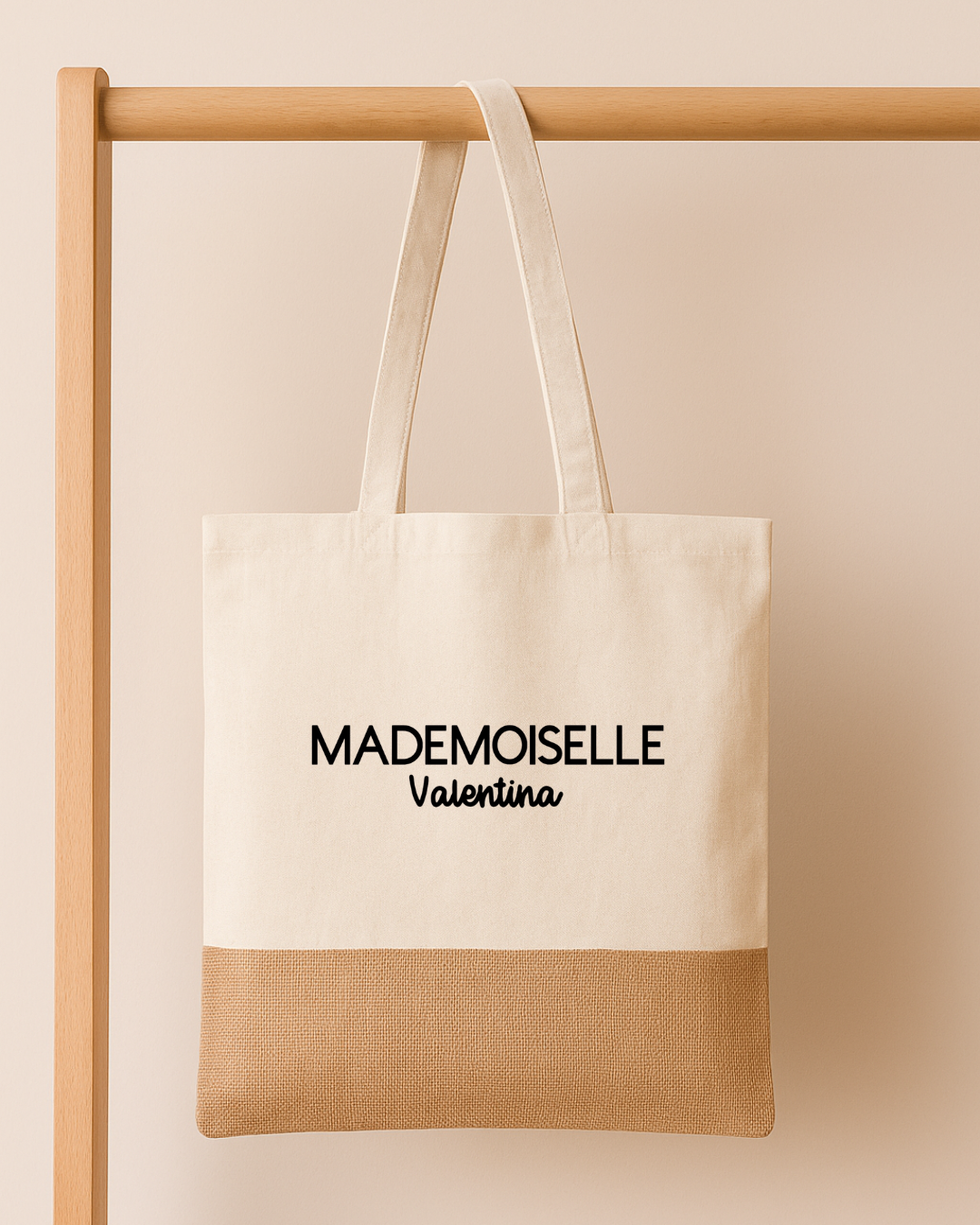 Tote bag coton et jute personnalisé mademoiselle + prénom