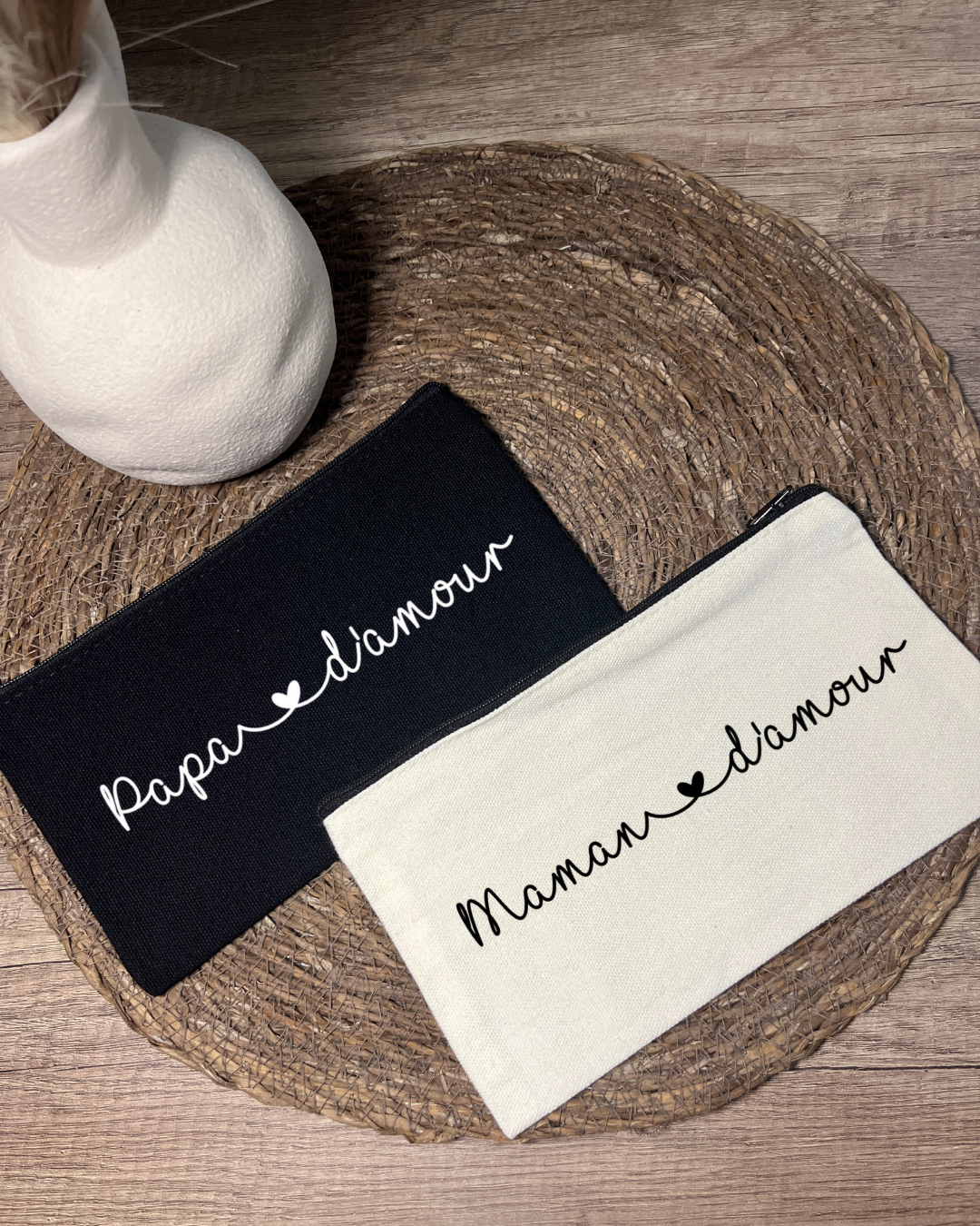 Pochette plate en coton personnalisé maman d'amour , texte modifiable