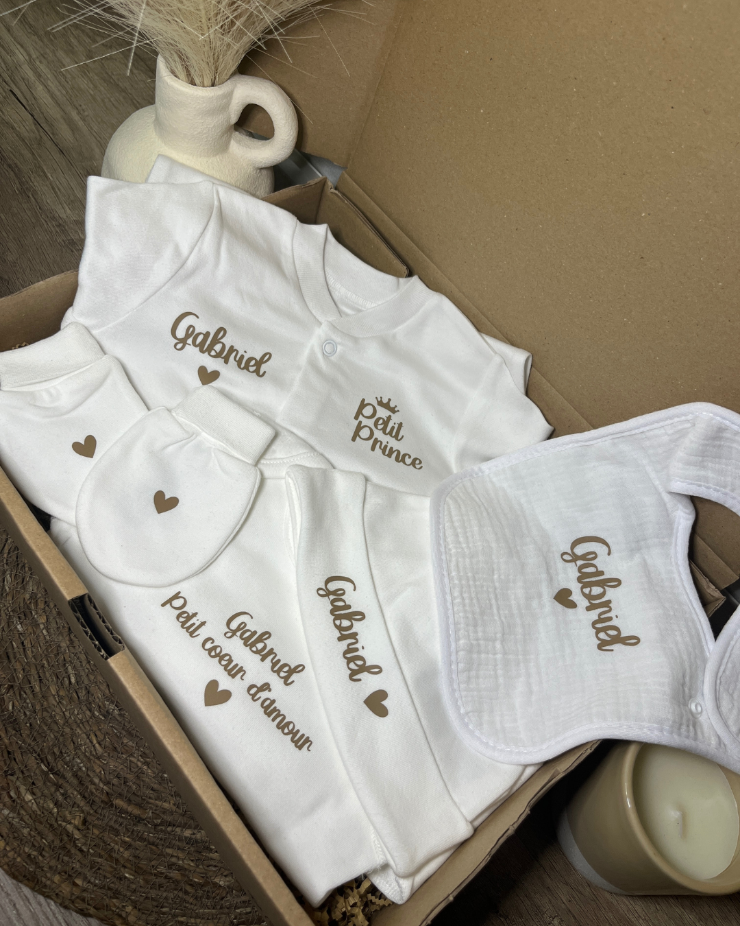 Coffret bébé naissance 5 pièces prénom personnalisé