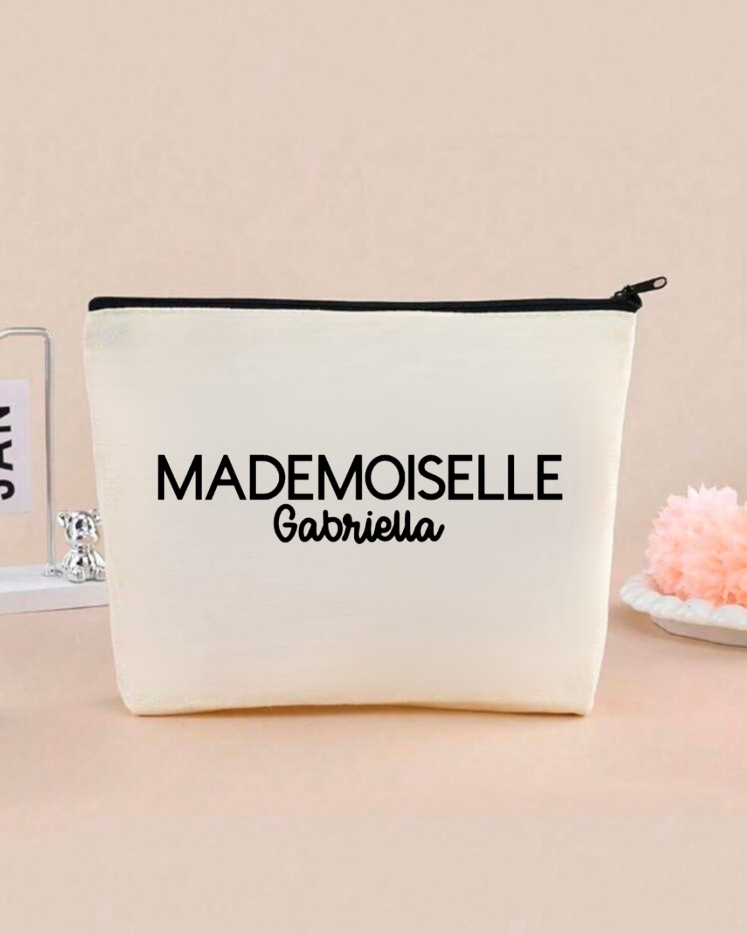 pochette en coton, mademoiselle + prénom