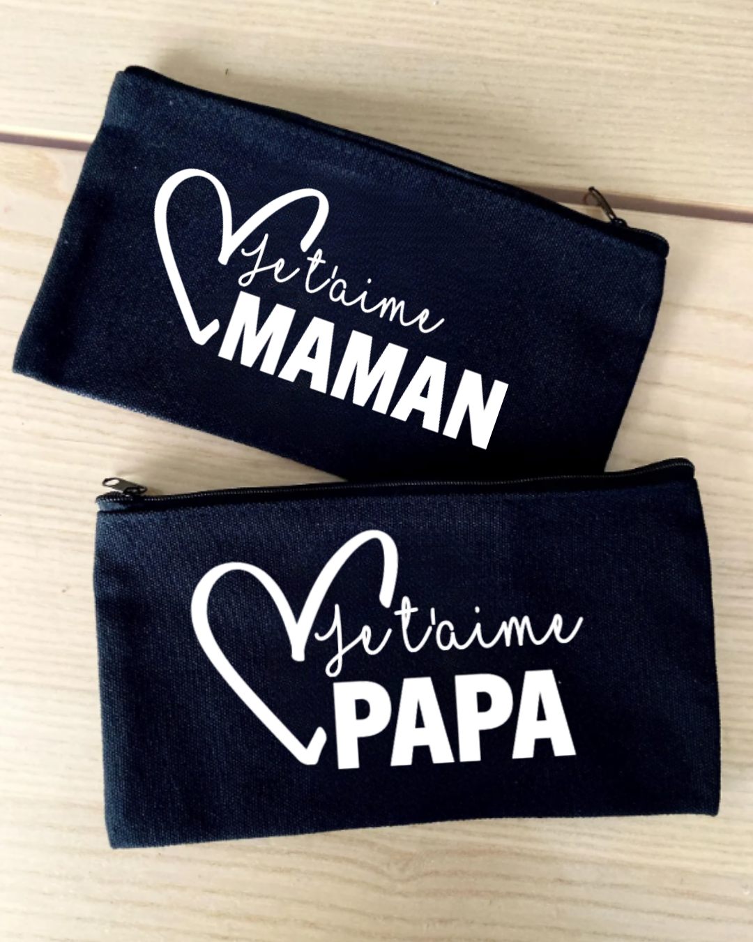 pochette plate en coton , je t'aime maman, texte modifiable