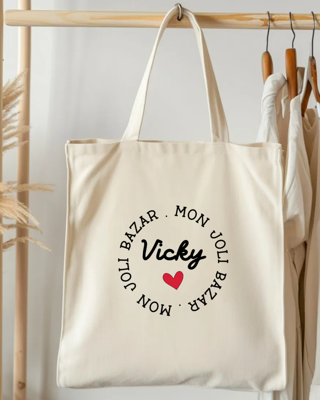 Tote bag coton mon joli bazar + prénom