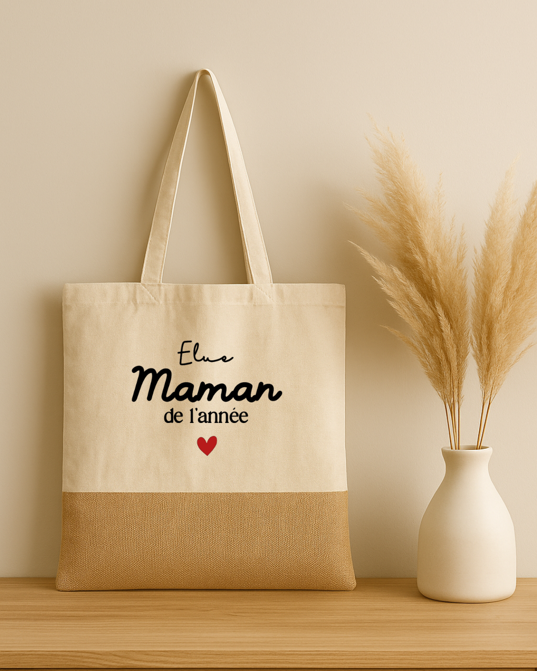 Tote bag coton et jute personnalisé élue maman de l'année
