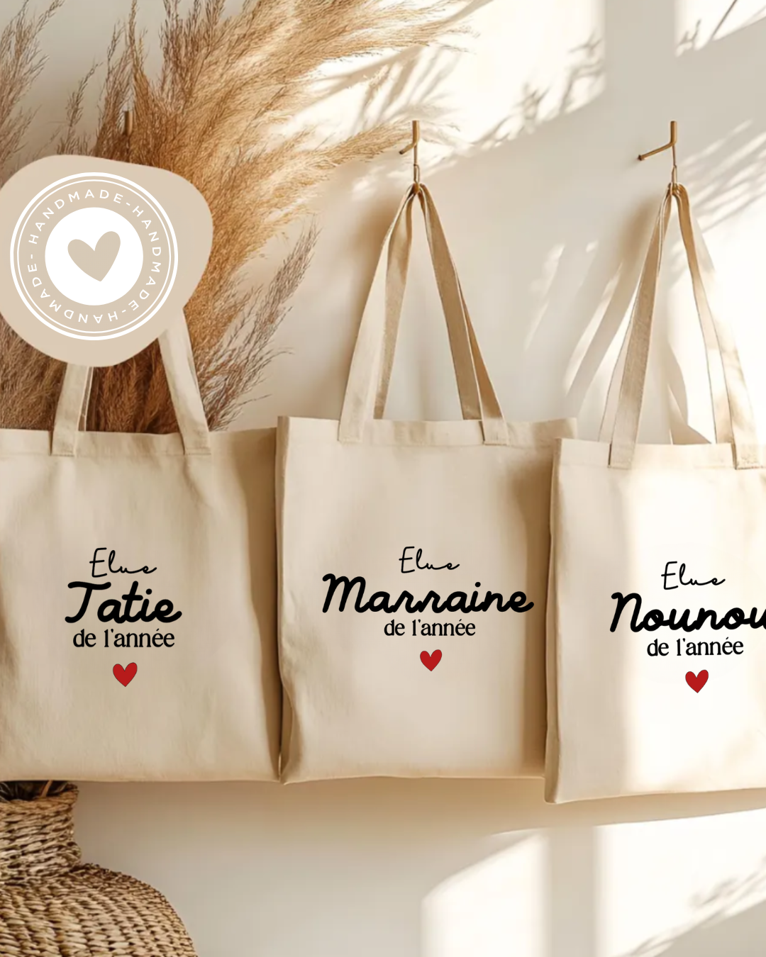Tote bag en coton personnalisé avec inscription élue mamie de l'année
