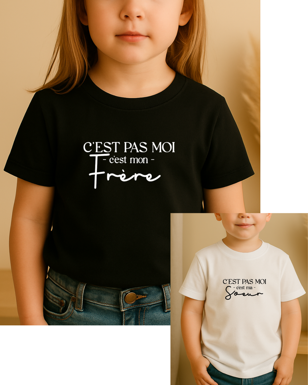 T-shirt personnalisé enfant , inscription : c'est pas moi c'est mon frère/soeur