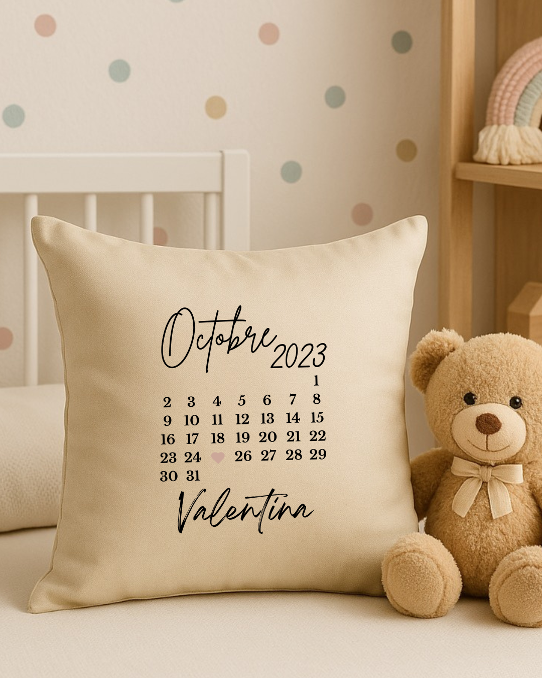 Coussin personnalisé calendrier avec date et prénom
