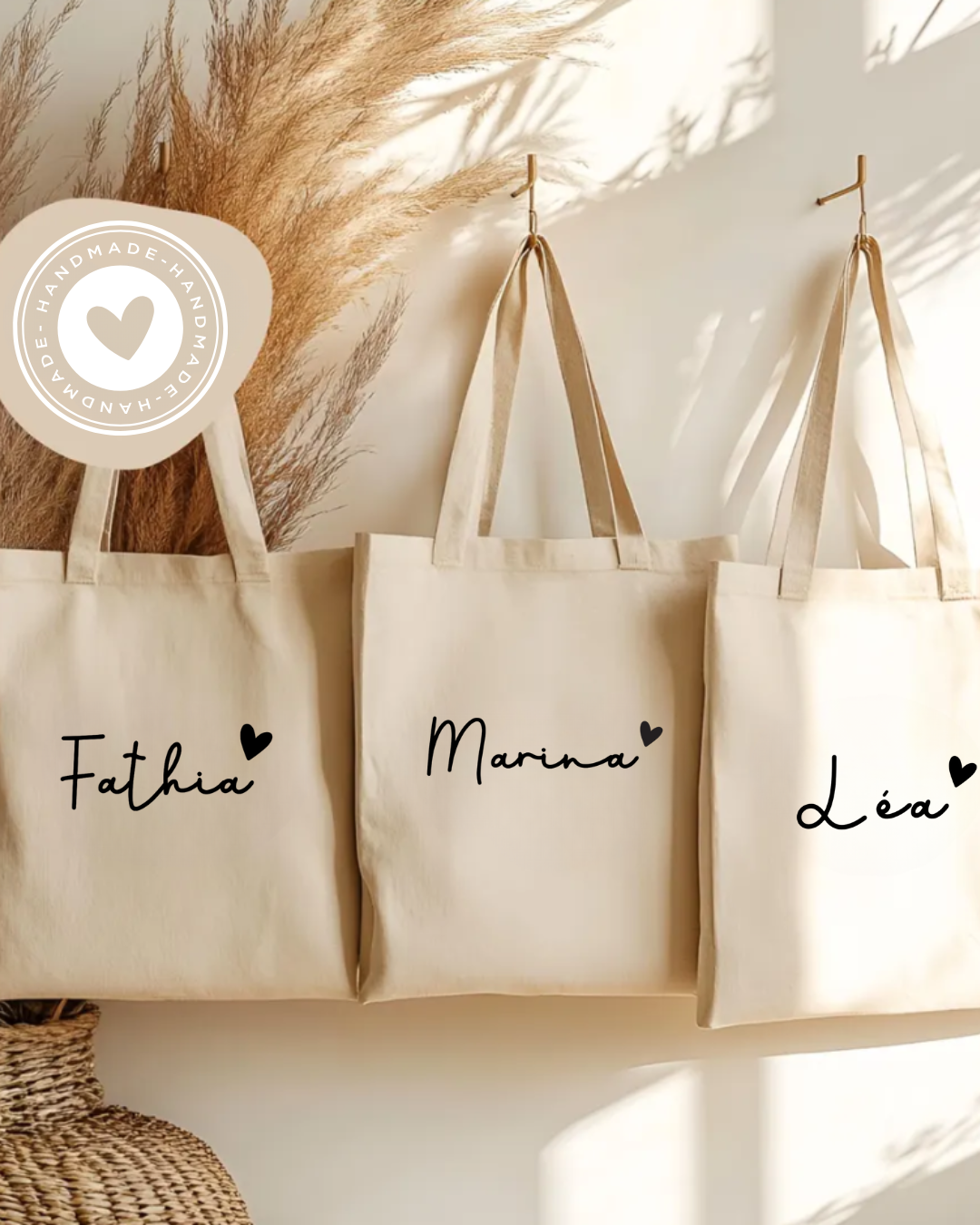 Tote bag coton personnalisé prénom et coeur