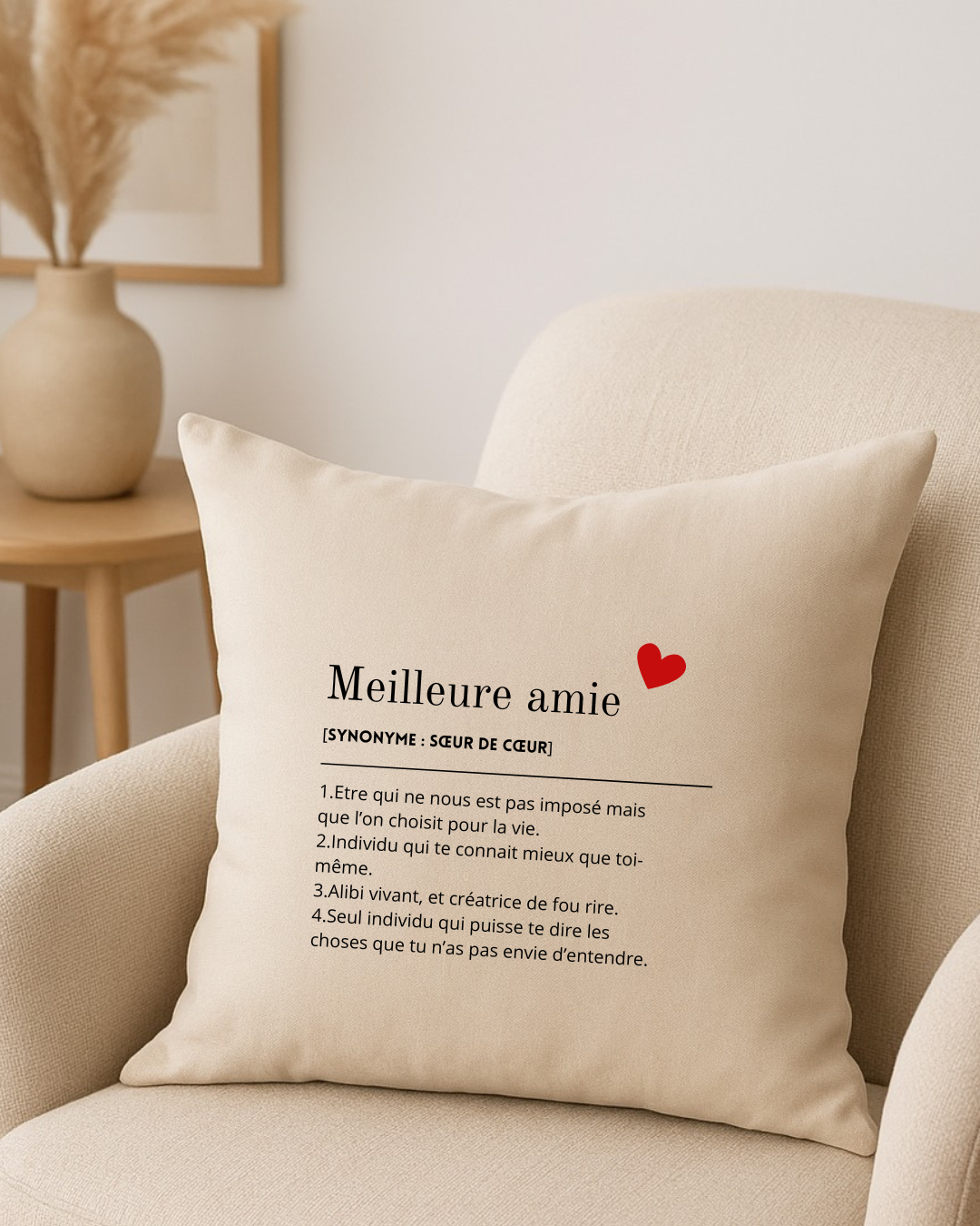 Coussin personnalisé définition Meilleure amie, texte modifiable