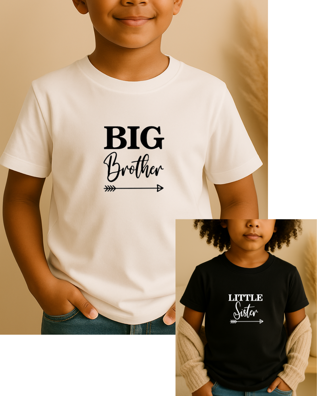 T-shirt personnalisé enfant, inscription : big brother / little sister