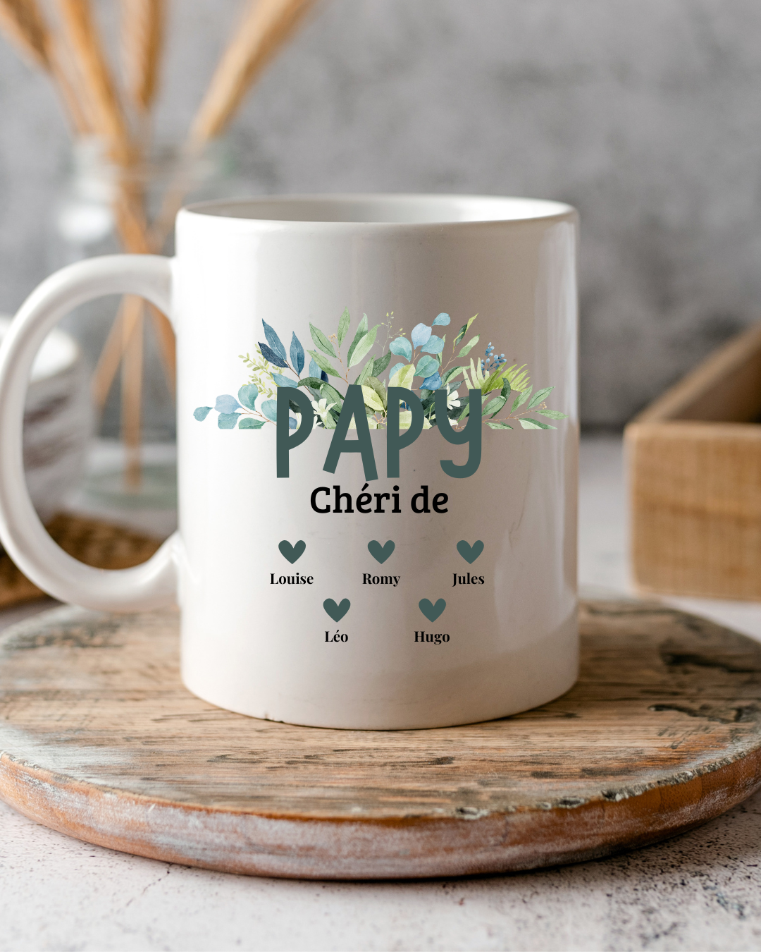 mug personnalisé avec appellation et prénom de votre choix , colorie bleu et vert
