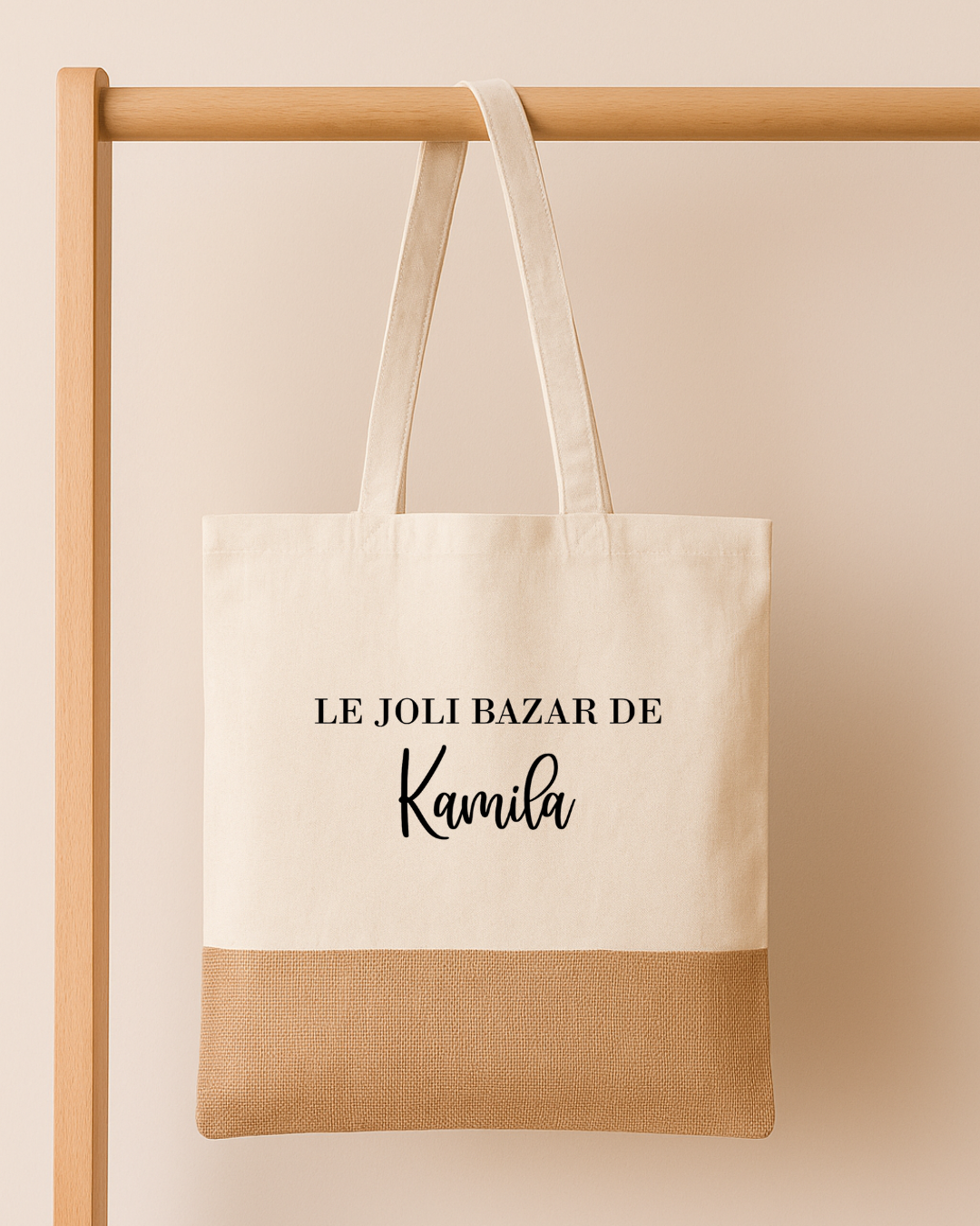 Tote bag coton et jute personnalisé le joli bazar de + prénom