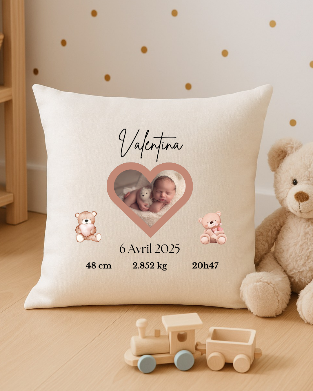 Coussin personnalisé naissance avec photo