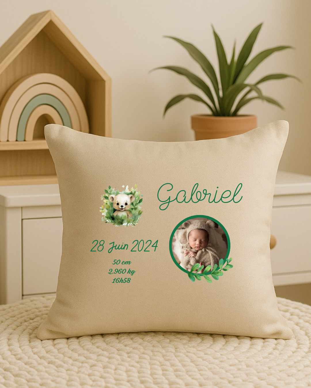 Coussin personnalisé naissance avec photo