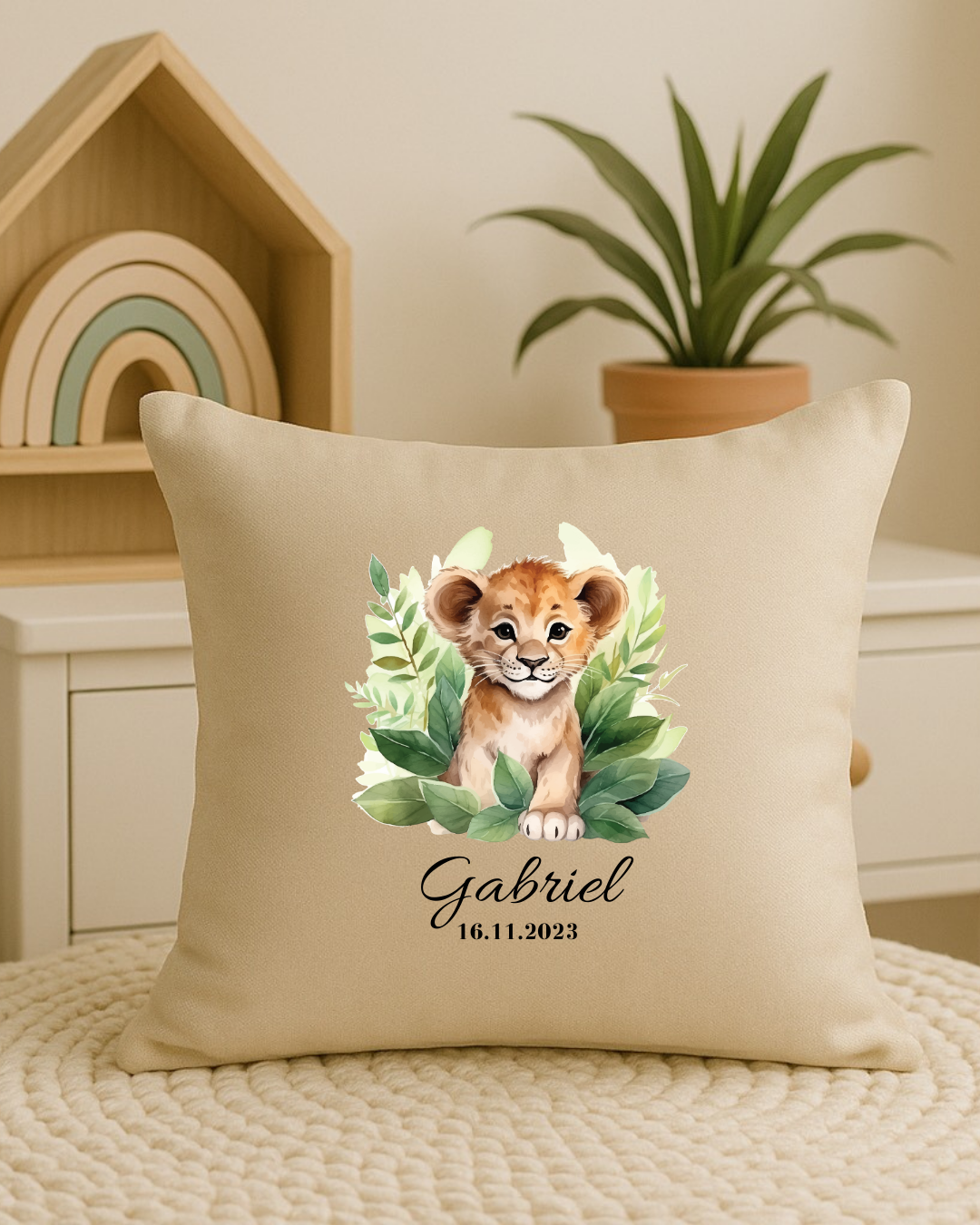 Coussin personnalisé enfant avec prénom et date