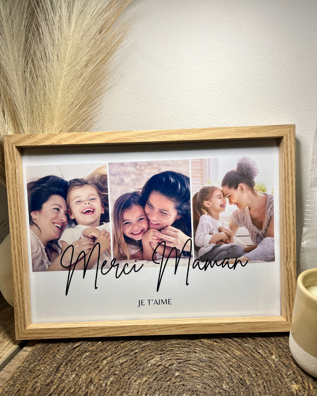 Cadre personnalisé avec 3 photo et message "Merci"