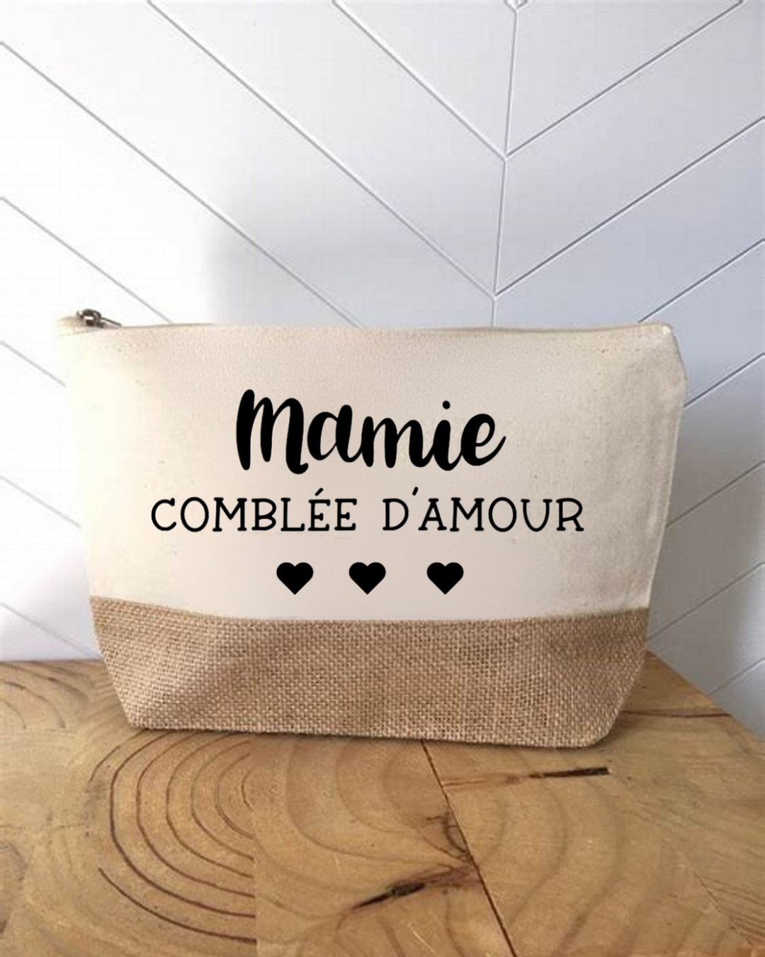 Pochette coton et jute avec texte modifiable , mamie comblée d'amour