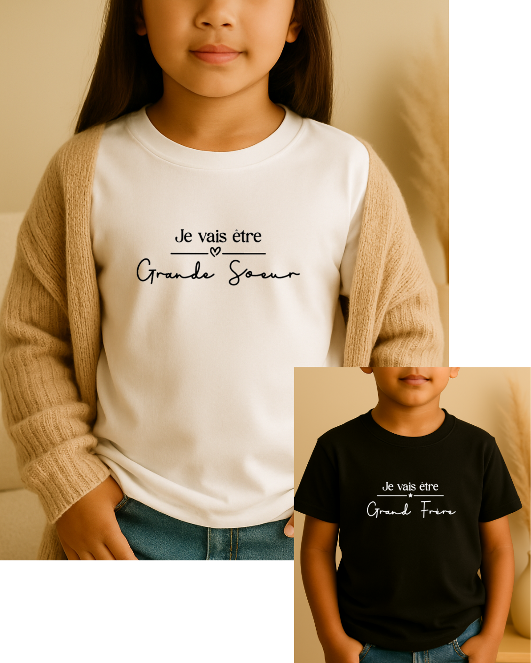 T-shirt personnalisé enfant , inscription : je vais être grande soeur / grand frère