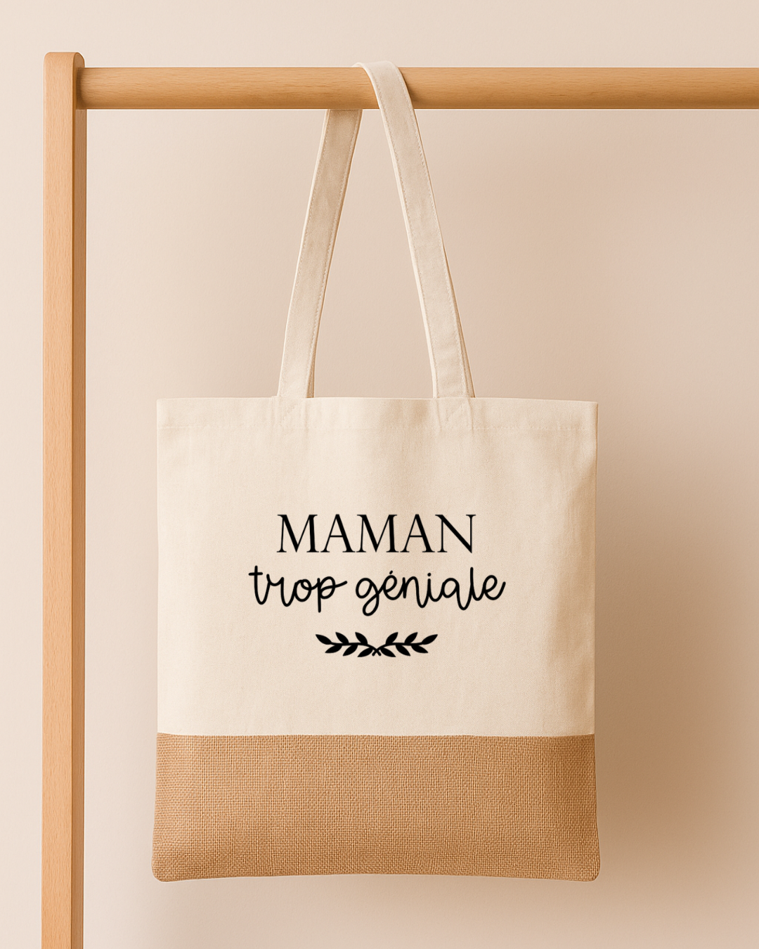 Tote bag coton et jute personnalisé maman trop géniale