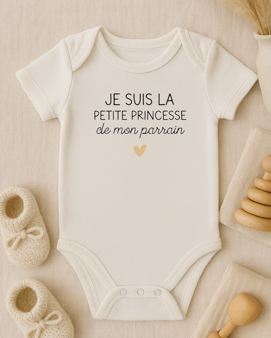 Body bébé inscription : je suis la petite princesse de mon parrain, texte modifiable