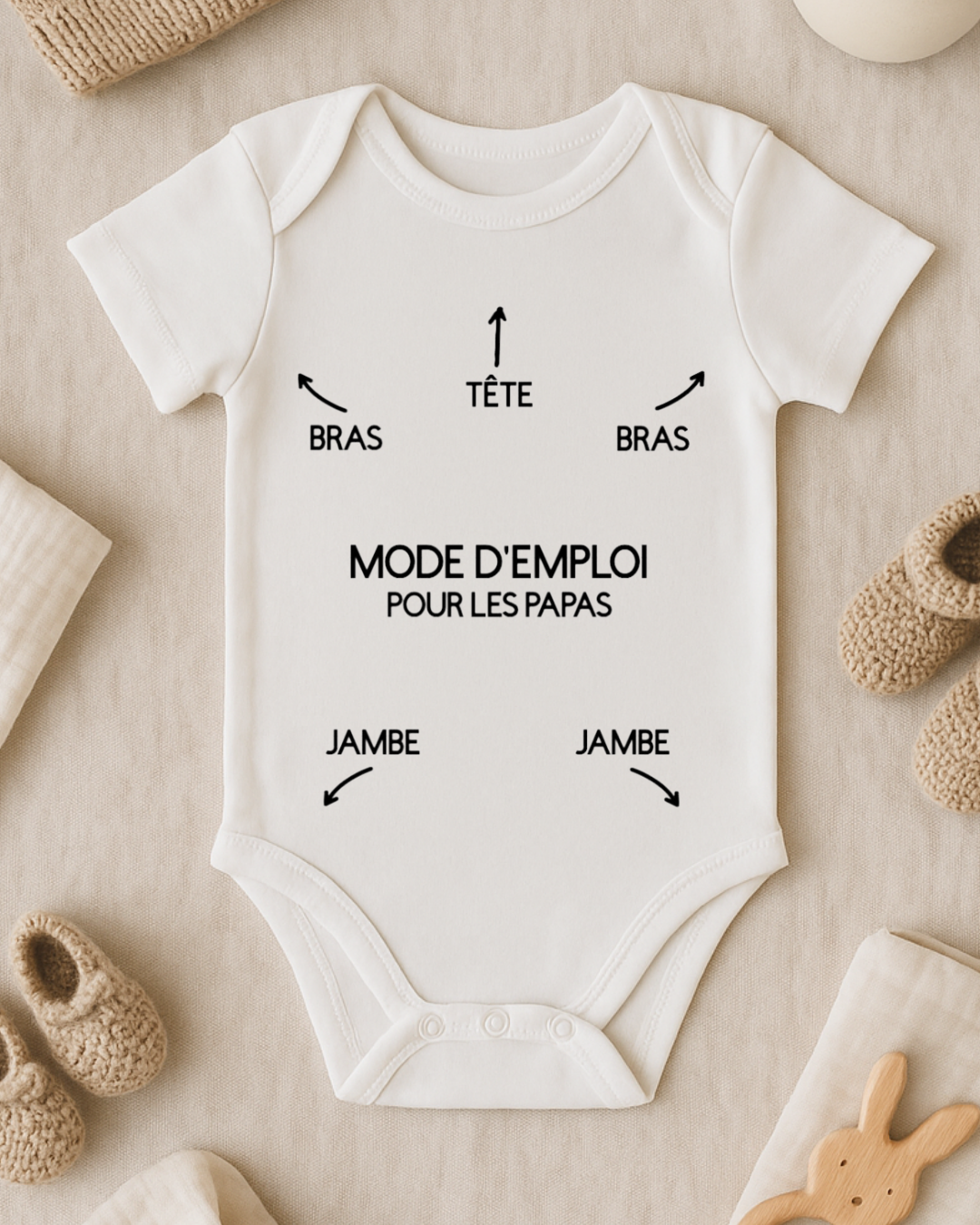 Body bébé mode d'emploi pour les papas avec flèches