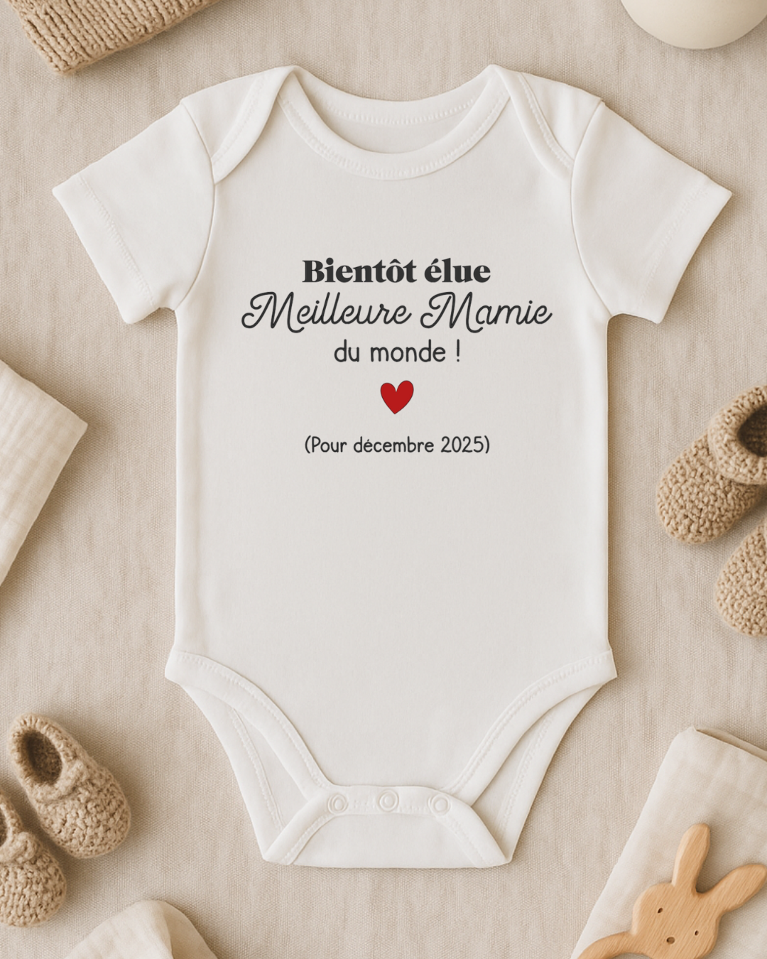 Body bébé inscription: bientôt élue meilleure mamie du monde pour décembre 2025, texte modifiable