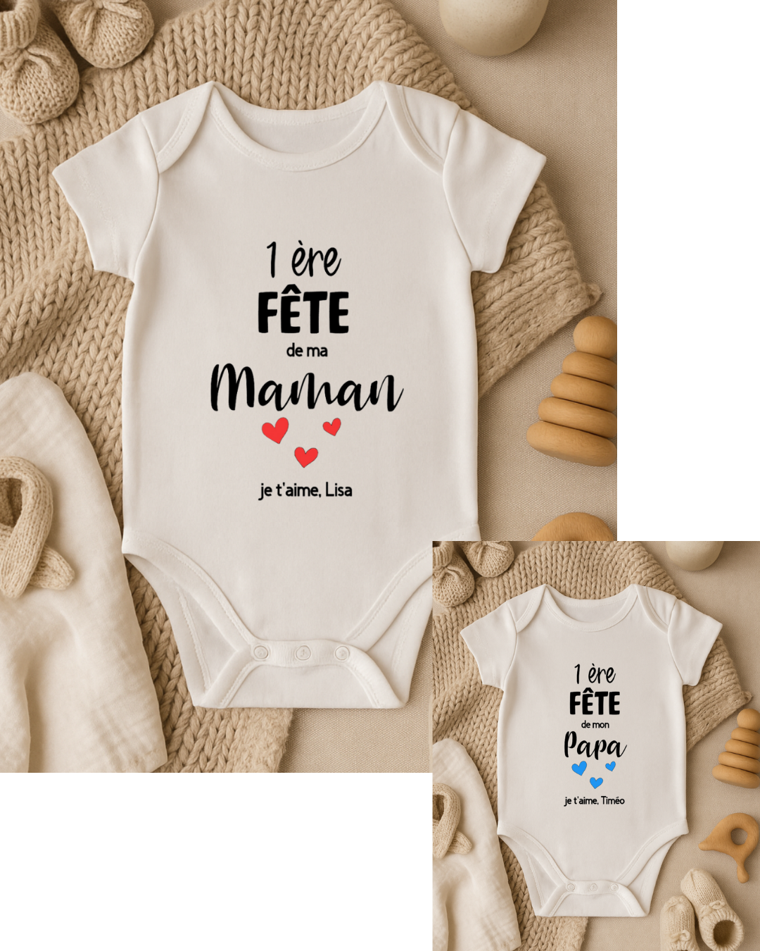 Body bébé inscription première fête des mères avec prénom, disponible en version fête des pères