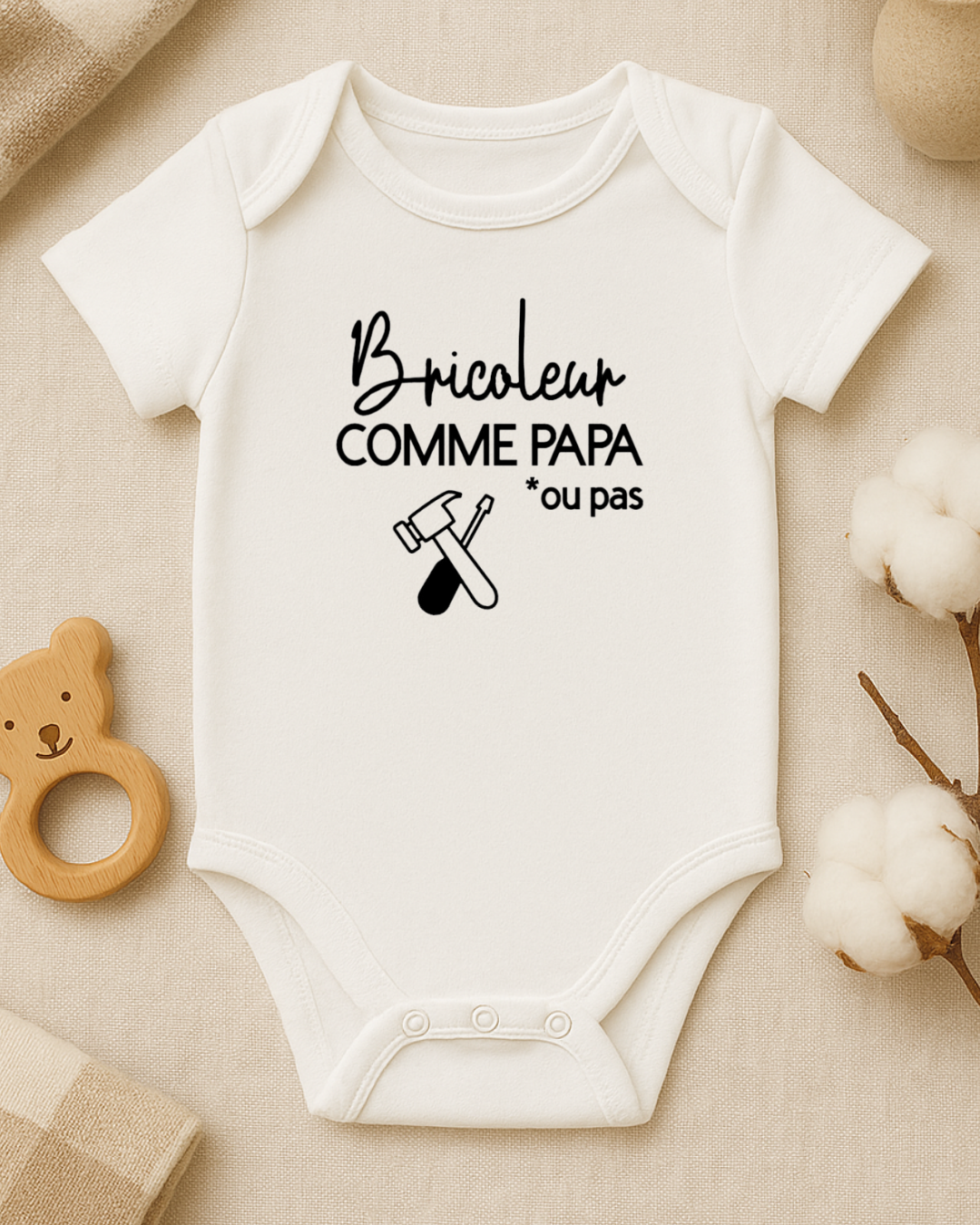 Body bébé inscription : bricoleur comme papa ou pas, texte modifiable