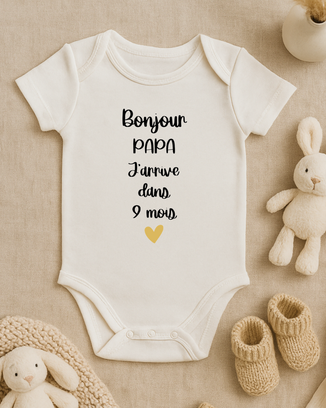 Body bébé inscription: bonjour papa j'arrive dans 9 mois