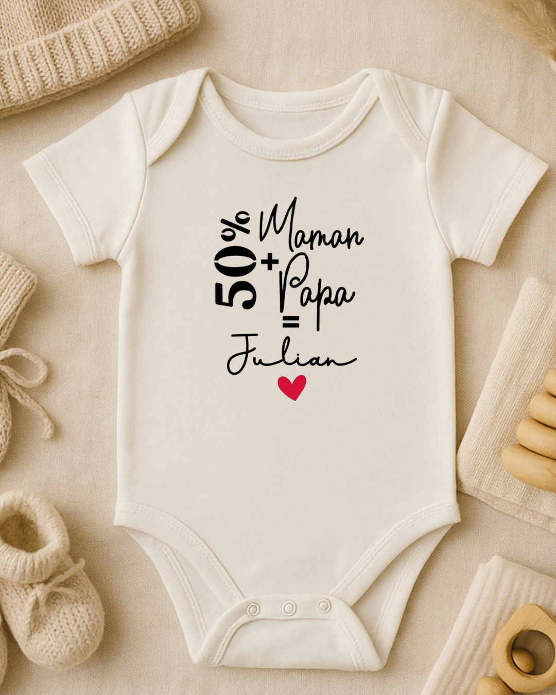 Body bébé personnalisé, 50% maman + 50% maman = julian , prénom modifiable