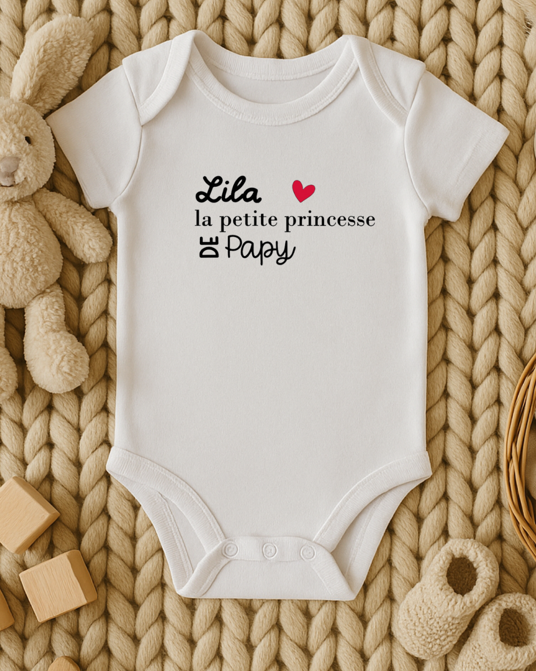 body personnalisé, Lila la petite princesse de Papy, texte modifiable