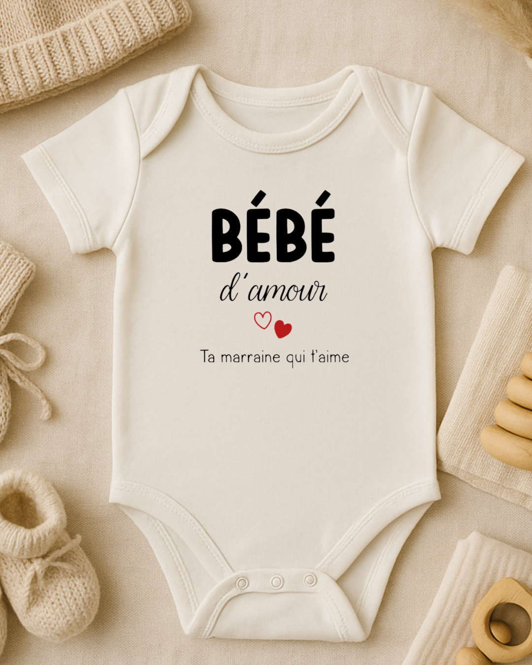 Body bébé inscription: bébé d'amour ta marraine qui t'aime, texte modifiable
