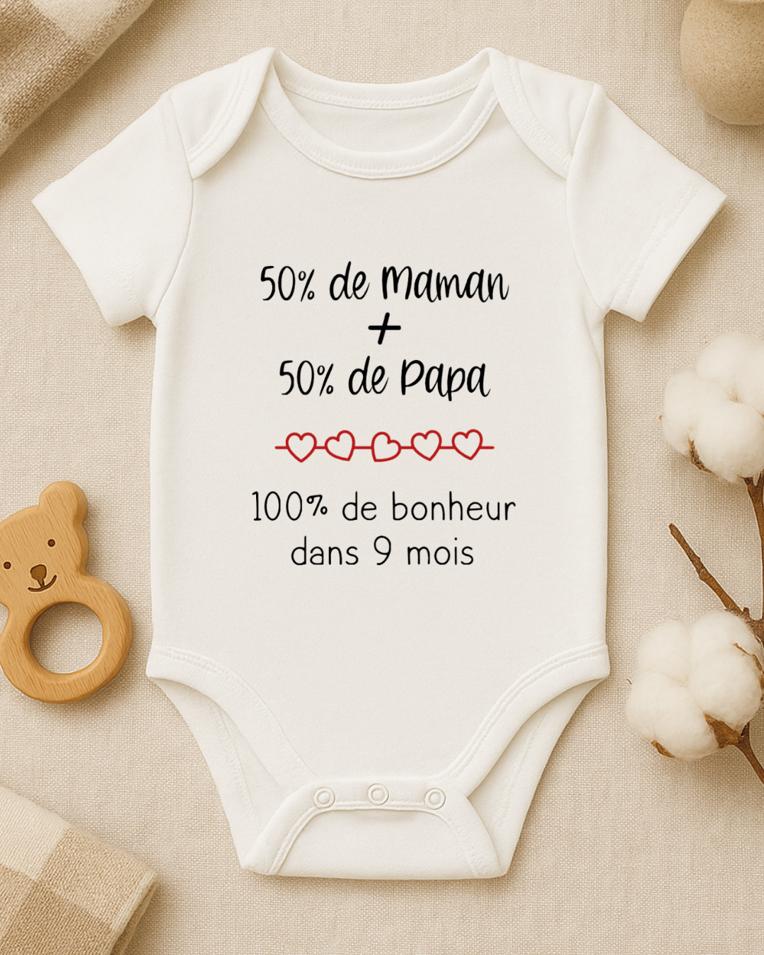 Body bébé inscription: 50% maman + 50% papa = 100% de bonheur dans 9 mois