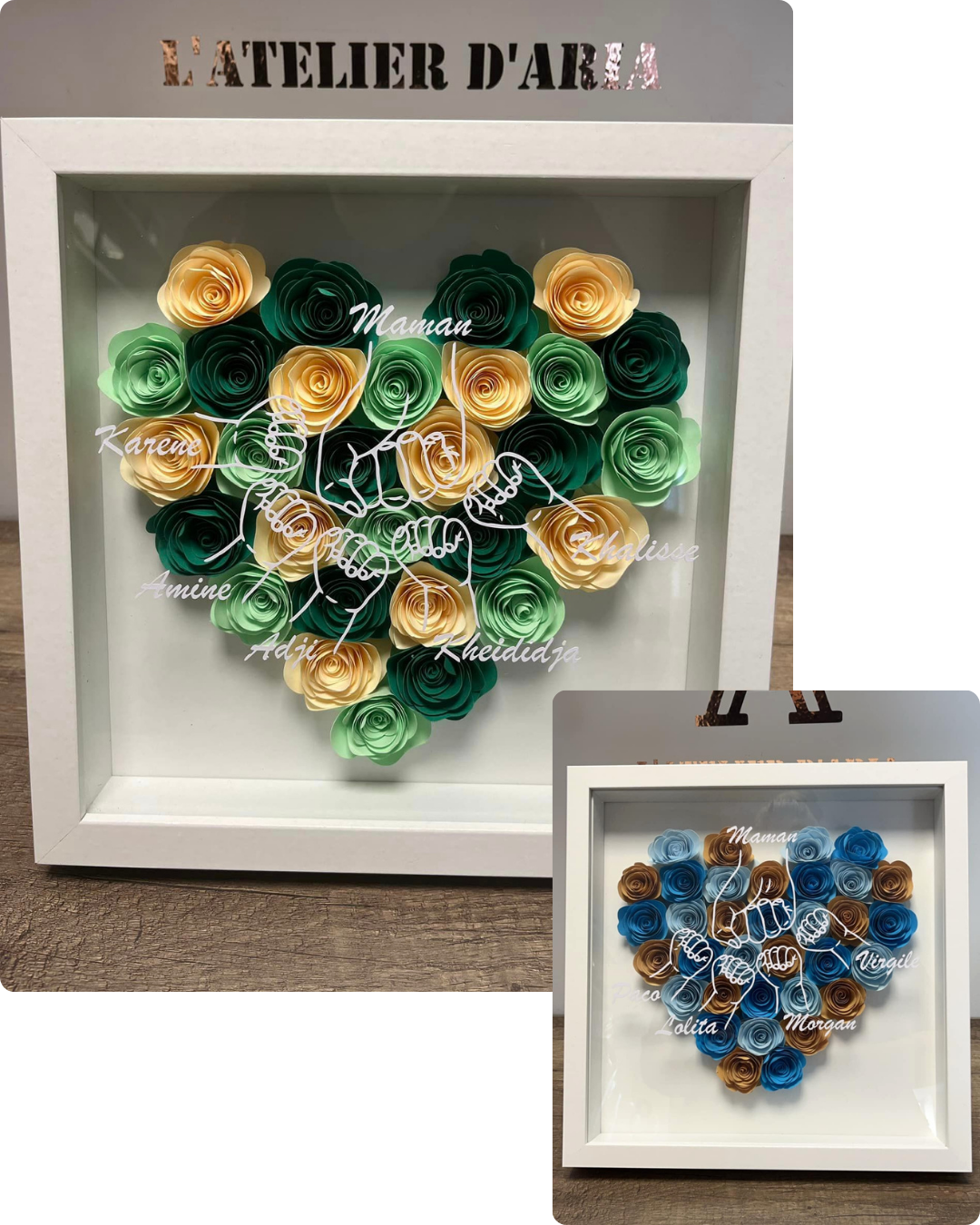 Cadre vitrine personnalisé coeur famille
